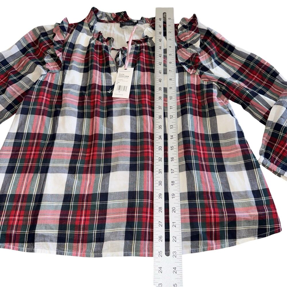 Vineyard Vines Blackwatch Ruffle Popover Woven Plaid Top Size XS NWT Red Blue - Picture 8 of 12